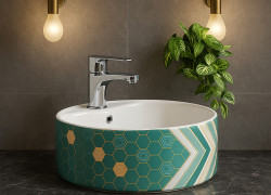 Lavabo Đặt Bàn Tròn Xanh Chấm Bi Lòng Chậu Trắng MTLA-161