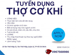 Cần tuyển 5 thợ cơ khí có kinh nghiệm