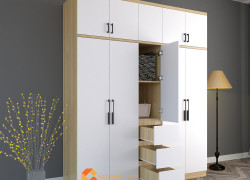 Tủ Quần Áo Gỗ MDF 4 Cánh Kết Hợp Kệ Trang Trí