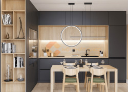 Tủ Bếp Nhựa Picomat Phủ Acrylic Vàng Phối Xám