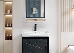 Tủ Lavabo Nhà Tắm Nhôm Đen Vân Đá 50cm MT-T7524