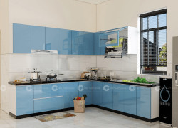Tủ Bếp Acrylic An Cường Bóng Gương Màu Xanh Cao Cấp