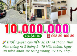 HIẾM: 10 TRIỆU/TH- THUÊ NGUYÊN CĂN 2 TẦNG 2 PHÒNG NGỦ- HẺM XE HƠI- QUẬN TRUNG TÂM. LH: 0933910039