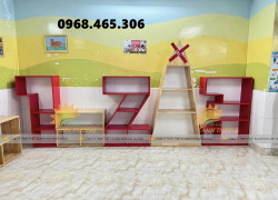 Kệ đồ chơi mầm non, kệ gỗ mầm non mẫu giáo
