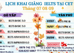 LỊCH HỌC IELTS TẠI CET NĂM 2025 – LUYỆN IELTS TỪ 5.0 đến 7.0+