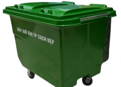 Xe đẩy gom rác khu dân cư 480L nhựa cao cấp loại 1, Thùng rác 480L nhựa composite