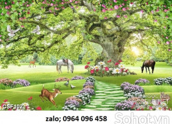 Tranh gạch 3d ốp tường phong cảnh vườn hoa thiên nhiên - XZ33
