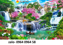 Tranh gạch 3d phong cảnh đồng quê sông núi - DSA32