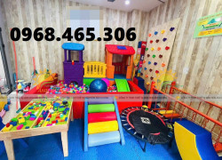 Cầu trượt 2 khối nhà trẻ em, nhà leo cầu trượt cho bé
