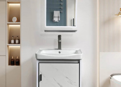 Tủ Lavabo Nhôm Màu Trắng Cánh Viền Đen 50cm MT-T7502