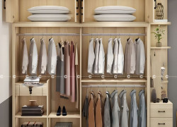 Tủ Quần Áo Gỗ MDF Cửa Lùa Màu Vàng Vân Gỗ Hiện Đại