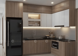 Tủ Bếp MDF Lõi Xanh Chữ L Có Khoang Tủ Lạnh