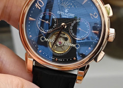 Patex cơ 6 kim loại đẹp,có lịch thứ ngày tháng,trăng sao 42mm