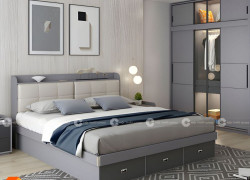 Giường Ngủ Gỗ Công Nghiệp Bọc Nệm Màu Xám