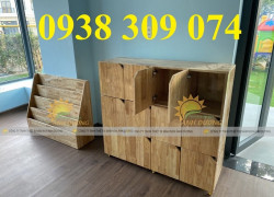 Tủ kệ đựng cặp cho bé mầm non, tủ kệ gỗ cặp dép mầm non