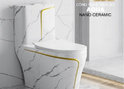 Bồn Cầu 1 Khối Vân Đá Viền Vàng CODOR BC9220