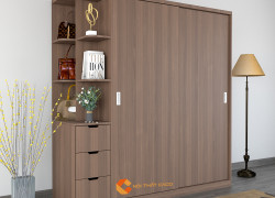 Tủ Quần Áo Gỗ Công Nghiệp MDF Cửa Lùa Có Kệ Trang Trí Màu Vân Gỗ Sọc