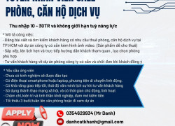 Tuyển nhân viên sale phòng, căn hộ dịch vụ