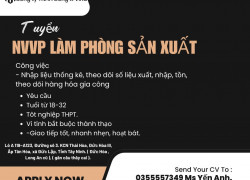 Công ty TNHH Đông Á Vina cần tuyển 2 nhân viên văn phòng làm phòng sản xuất (Ngành Dệt)