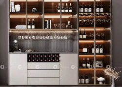 Tủ Rượu Gỗ MDF Cửa Kính Tích Hợp Đèn LED Sang Trọng