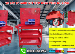 Xe đẩy đồ nghề kèm kệ treo dụng cụ khay linh kiện