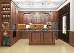 Tủ Bếp Gỗ Sồi Tự Nhiên Có Đảo Bếp Sang Trọng