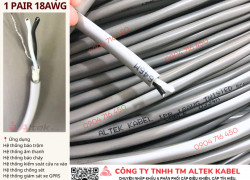 Cáp tín hiệu âm thanh, báo cháy chống nhiễu 18AWG 1 Pair Altek Kabel