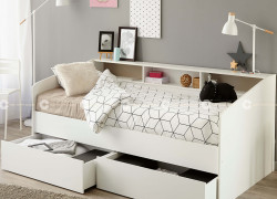 Giường Ngủ MDF Melamine Màu Trắng Có Kệ Hiện Đại