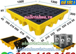 Pallet nhựa chống tràn 4 phuy KT 1300x1300x300mm