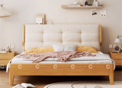 Giường Ngủ Gỗ Tự Nhiên Bọc Đầu Nệm Êm Ái Sang Trọng