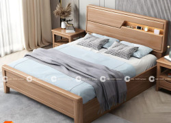 Giường Ngủ Gỗ Sồi Tự Nhiên Có Kệ Trang Trí Hiện Đại