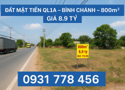 Bán mảnh đất thổ siêu hot 800m2 Quốc Lộ 1A - Bình Lợi - Bình Chánh 8.9 tỷ, SHR - Xd tự do