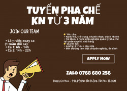 TUYỂN NHÂN VIÊN PHA CHẾ – KINH NGHIỆM TỪ 3 NĂM