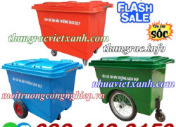 Thùng rác 660 lít nhựa composite 4 bánh xe và 3 bánh xe đặc/hơi