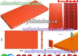 Pallet nhựa làm sân khấu 1000x500x50mm mặt kín màu cam