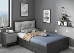 Giường Ngủ Gỗ Công Nghiệp Màu Xám Chì Bọc Đầu Nệm