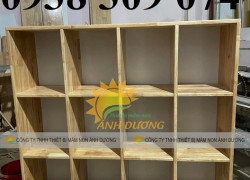Tủ cặp mầm non gỗ cao su, tủ đựng balo mầm non MDF