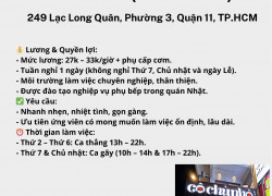CẦN TUYỂN PHỤ BẾP FULL-TIME (13H – 22H)