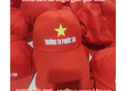 Đặt in nón kết đỏ logo trường trung học Phước Tân