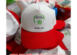 Xưởng in nón kết trắng phối đỏ logo isreal