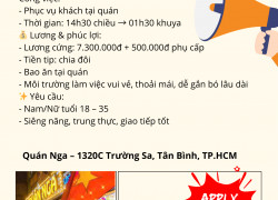 TUYỂN 2 NHÂN VIÊN PHỤC VỤ QUÁN NHẬU 14h30-1h30