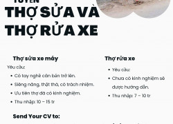 TUYỂN GẤP – 2 THỢ SỬA XE & 2 RỬA XE