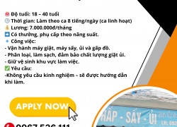 TUYỂN 4 NỮ NHÂN VIÊN GIẶT SẤY