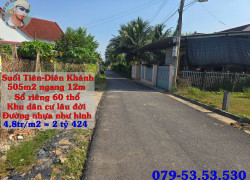 Đất đẹp Suối Tiên Diên Khánh, Khánh Hòa – Diện tích 505m² có 60m² thổ cư, đường nhựa 6m, gần khu đô thị VCN & VSIP, giá