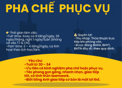 TIỆM BÁNH VÉRITÉ TUYỂN DỤNG – PHA CHẾ / PHỤC VỤ