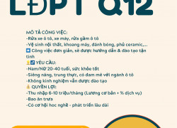 TUYỂN GẤP LAO ĐỘNG PHỔ THÔNG – LÀM VIỆC TẠI QUẬN 12