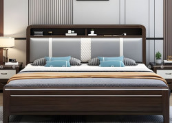 Giường Ngủ Gỗ Tự Nhiên Bọc Nệm Đầu Giường Êm Ái