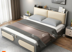 Giường Ngủ Gỗ Công Nghiệp Bọc Nệm Đầu Giường Có Hộc Kéo