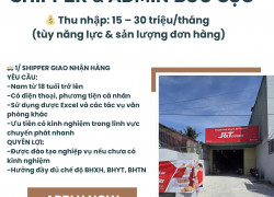 J&T EXPRESS PHÚ HOÀ TUYỂN SHIPPER GIAO NHẬN HÀNG VÀ ĐIỀU PHỐI VIÊN BƯU CỤC