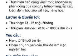 TUYỂN NHÂN VIÊN KHO- Thuận An- Bình Dương